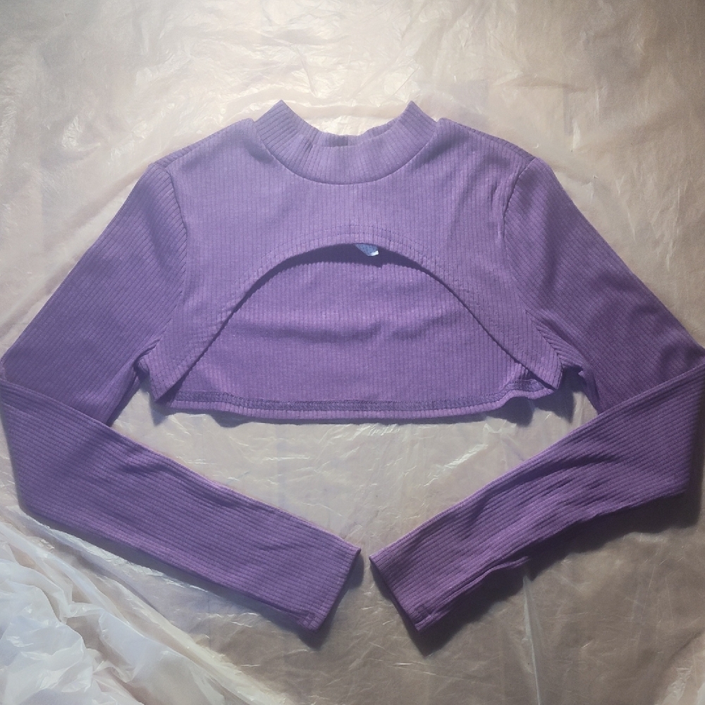 SHEIN Violet Ribbed Cutout Crop Top